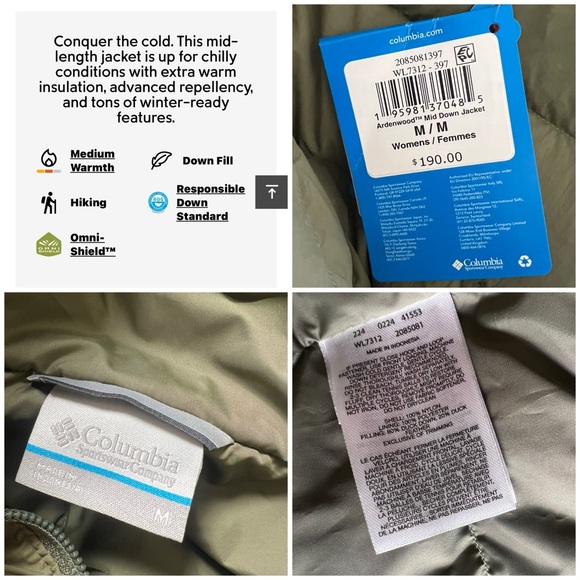 Columbia Women's Ardenwood Mid Down Jacket Stone Green Size Medium - Picture 5 of 8